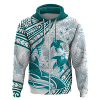 Cyan Polynesia Zip Hoodie Polynesian Turtle Shark Tattoo Tropical Vintage LT14 Zip Hoodie Cyan - Polynesian Pride