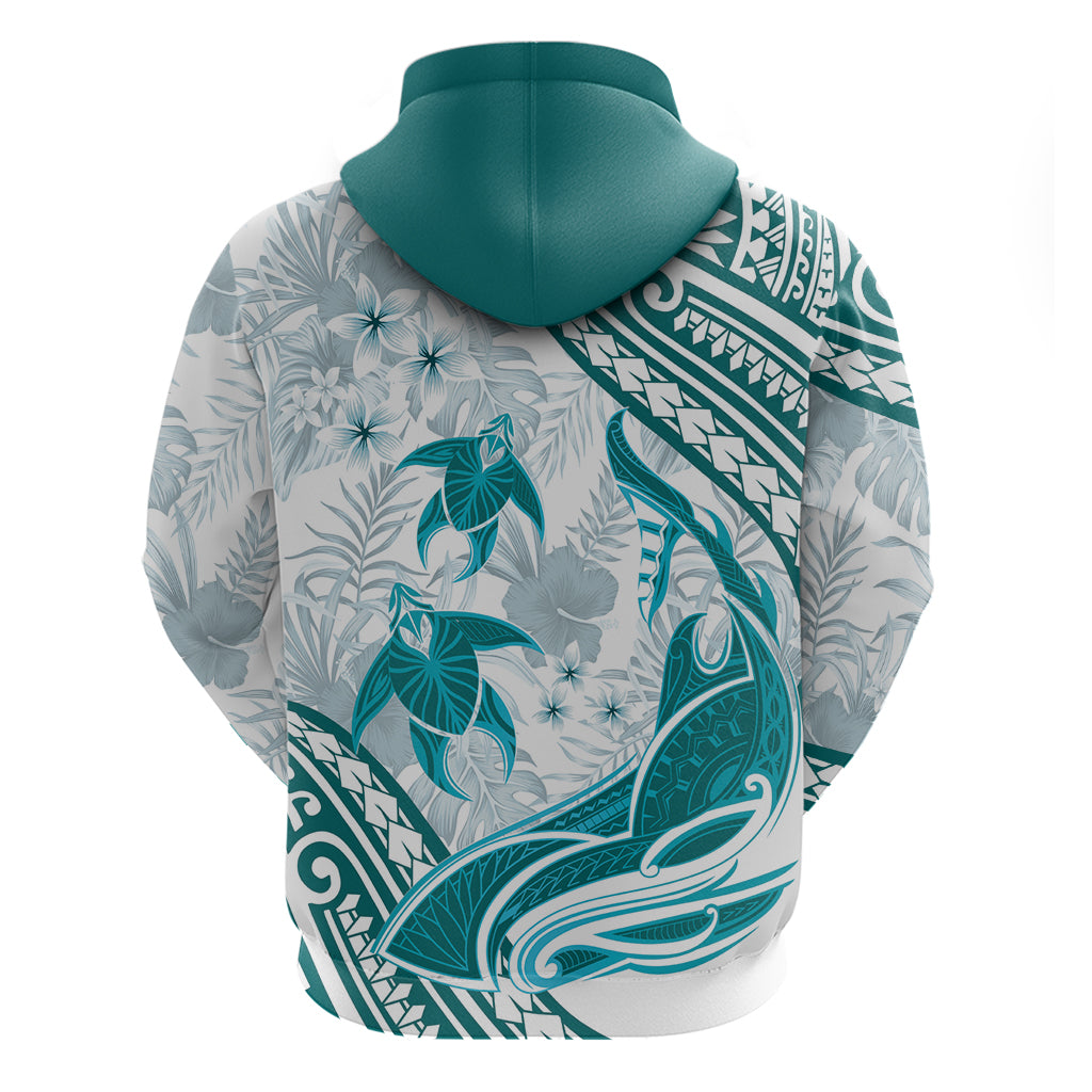 Cyan Polynesia Zip Hoodie Polynesian Turtle Shark Tattoo Tropical Vintage LT14 - Polynesian Pride