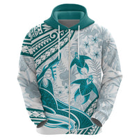 Cyan Polynesia Zip Hoodie Polynesian Turtle Shark Tattoo Tropical Vintage LT14 - Polynesian Pride