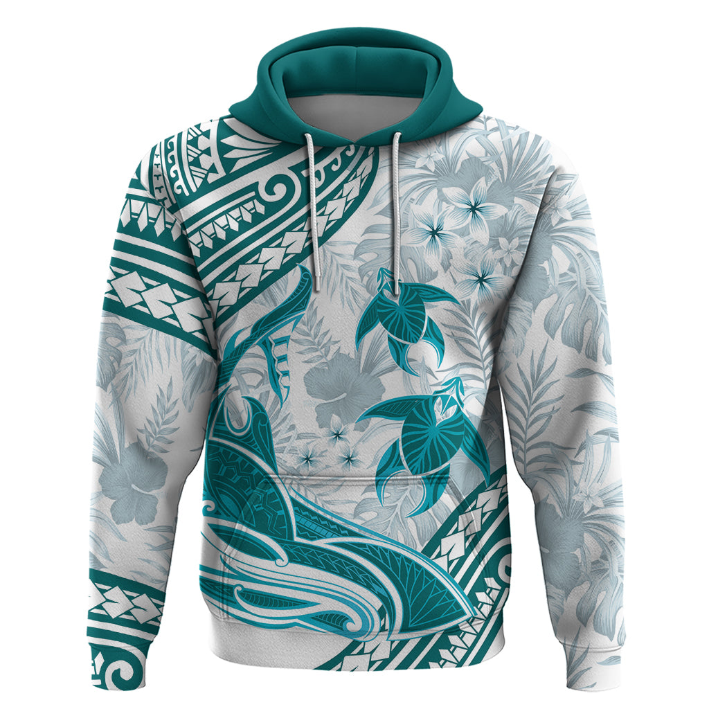 Cyan Polynesia Zip Hoodie Polynesian Turtle Shark Tattoo Tropical Vintage LT14 Pullover Hoodie Cyan - Polynesian Pride
