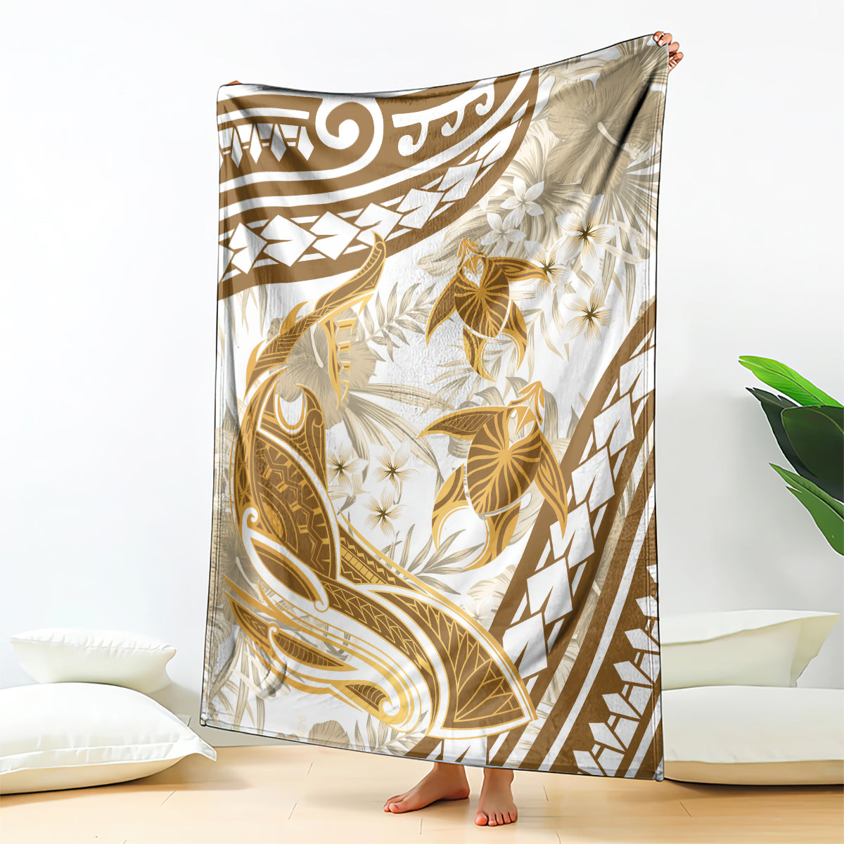 Gold Polynesia Blanket Polynesian Turtle Shark Tattoo Tropical Vintage