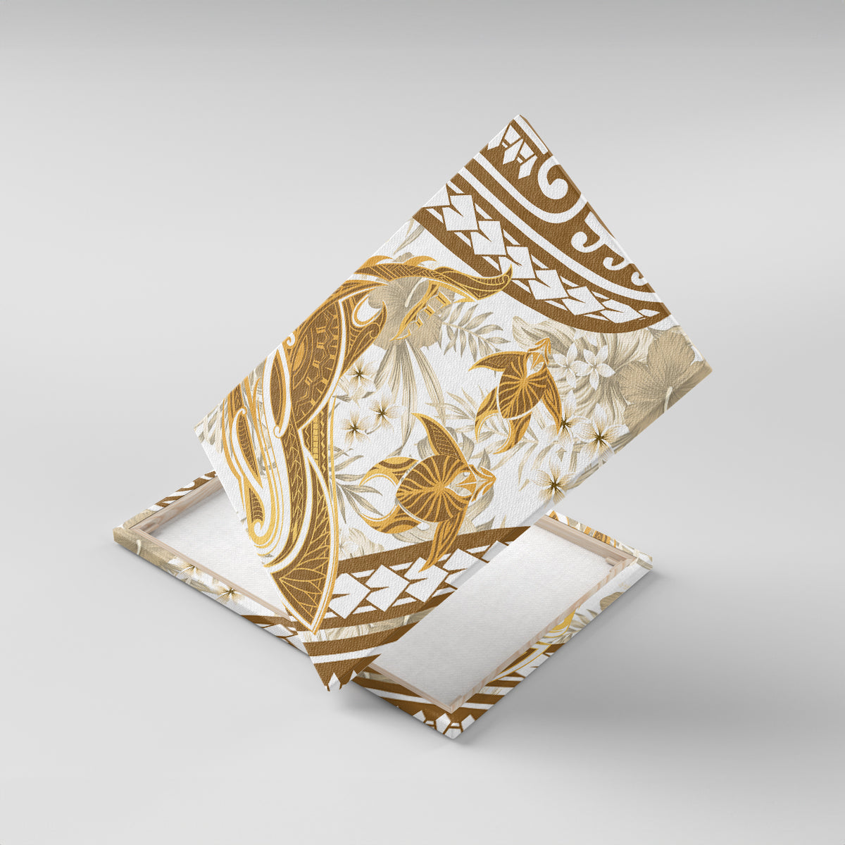 Gold Polynesia Canvas Wall Art Polynesian Turtle Shark Tattoo Tropical Vintage