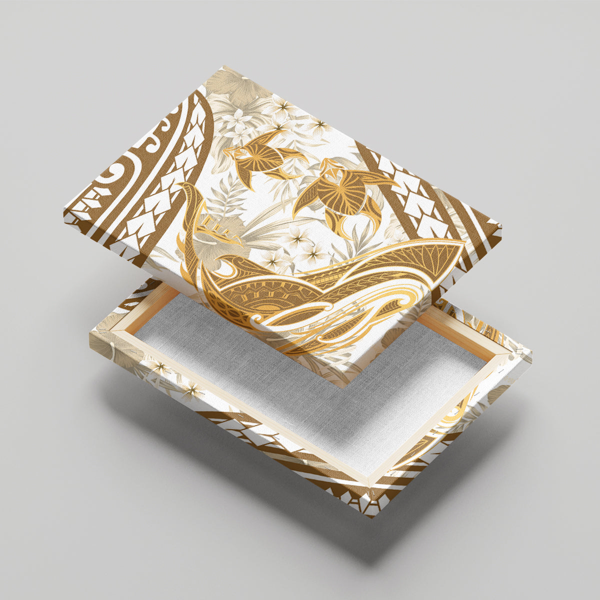 Gold Polynesia Canvas Wall Art Polynesian Turtle Shark Tattoo Tropical Vintage