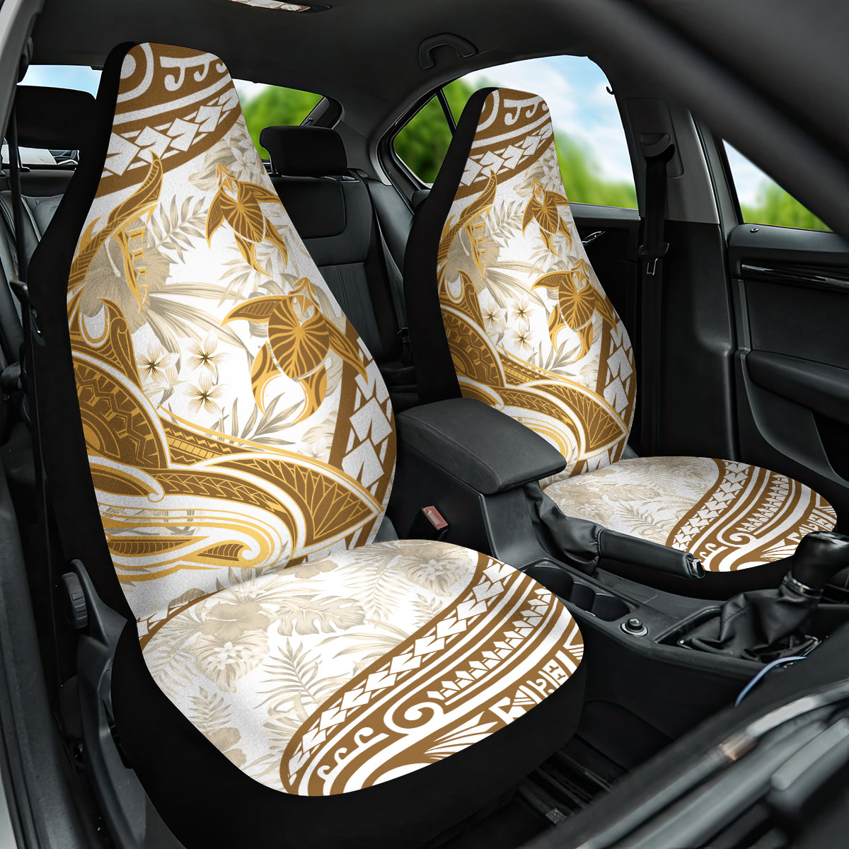 Gold Polynesia Car Seat Cover Polynesian Turtle Shark Tattoo Tropical Vintage