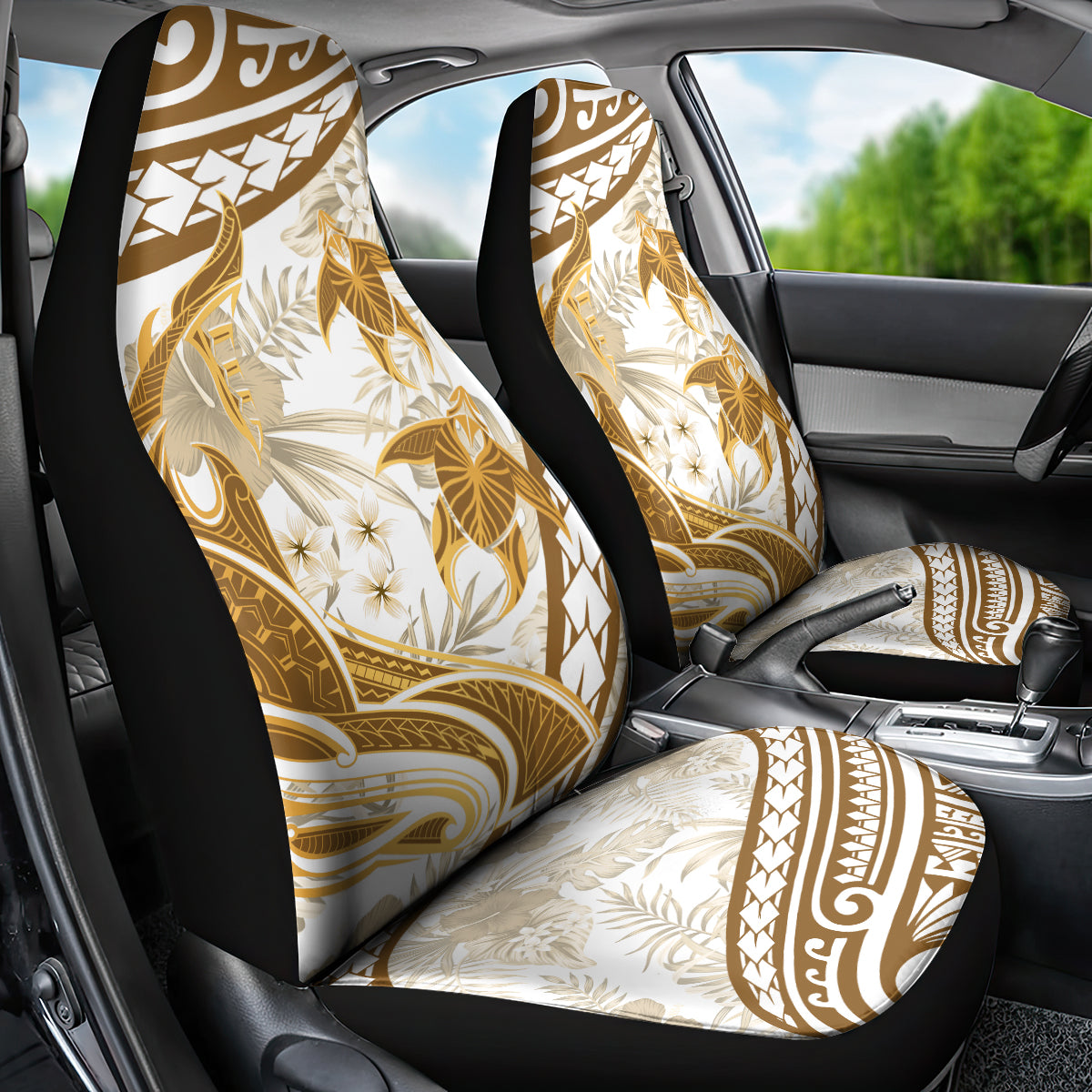 Gold Polynesia Car Seat Cover Polynesian Turtle Shark Tattoo Tropical Vintage