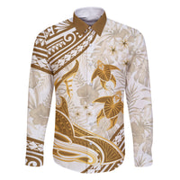 Gold Polynesia Family Matching Long Sleeve Bodycon Dress and Hawaiian Shirt Polynesian Turtle Shark Tattoo Tropical Vintage LT14 Dad's Shirt - Long Sleeve Gold - Polynesian Pride