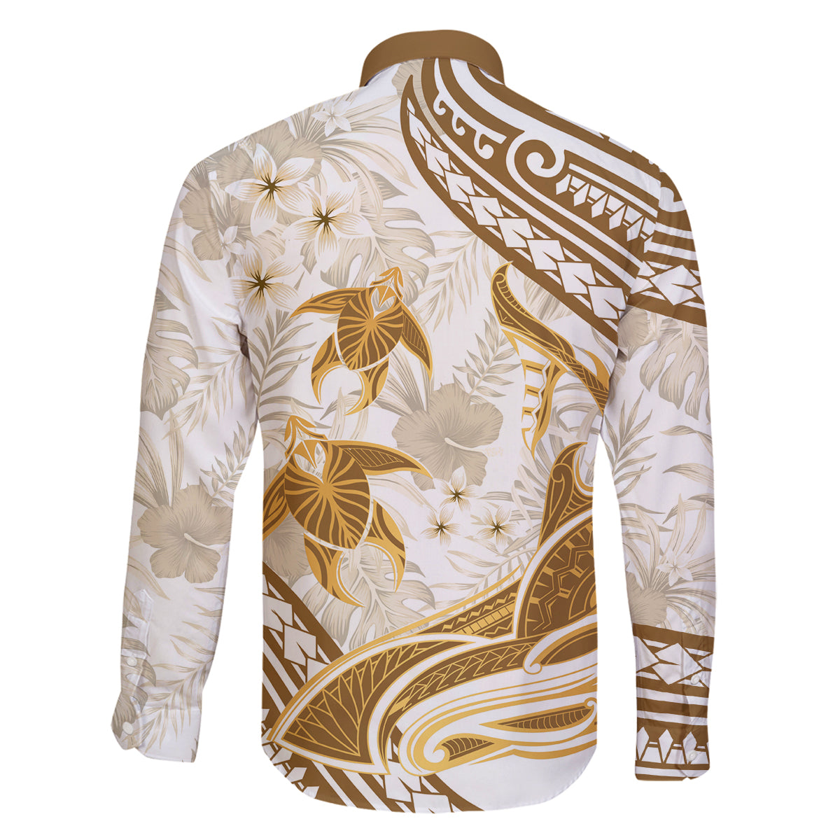 Gold Polynesia Family Matching Long Sleeve Bodycon Dress and Hawaiian Shirt Polynesian Turtle Shark Tattoo Tropical Vintage LT14 - Polynesian Pride