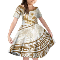 Gold Polynesia Family Matching Off Shoulder Long Sleeve Dress and Hawaiian Shirt Polynesian Turtle Shark Tattoo Tropical Vintage LT14 Daughter's Dress Gold - Polynesian Pride