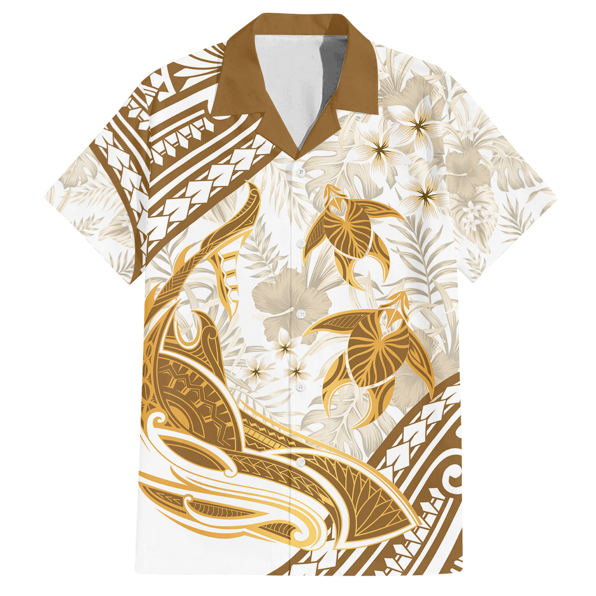Gold Polynesia Family Matching Off Shoulder Maxi Dress and Hawaiian Shirt Polynesian Turtle Shark Tattoo Tropical Vintage LT14 Dad's Shirt - Short Sleeve Gold - Polynesian Pride