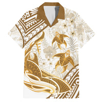 Gold Polynesia Family Matching Off Shoulder Maxi Dress and Hawaiian Shirt Polynesian Turtle Shark Tattoo Tropical Vintage LT14 Dad's Shirt - Short Sleeve Gold - Polynesian Pride