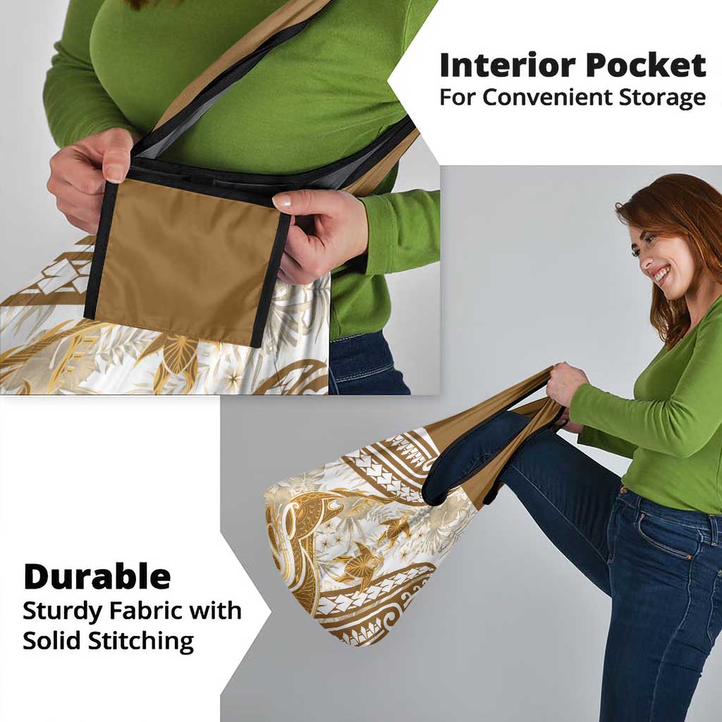 Gold Polynesia Grocery Bag Polynesian Turtle Shark Tattoo Tropical Vintage