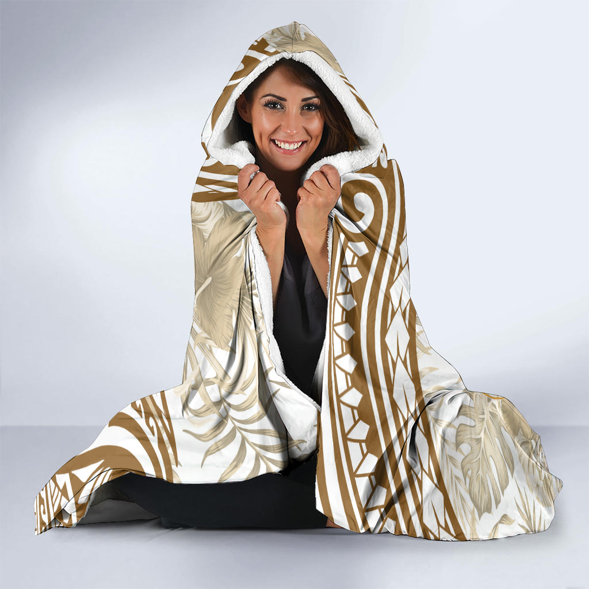 Gold Polynesia Hooded Blanket Polynesian Turtle Shark Tattoo Tropical Vintage LT14 - Polynesian Pride