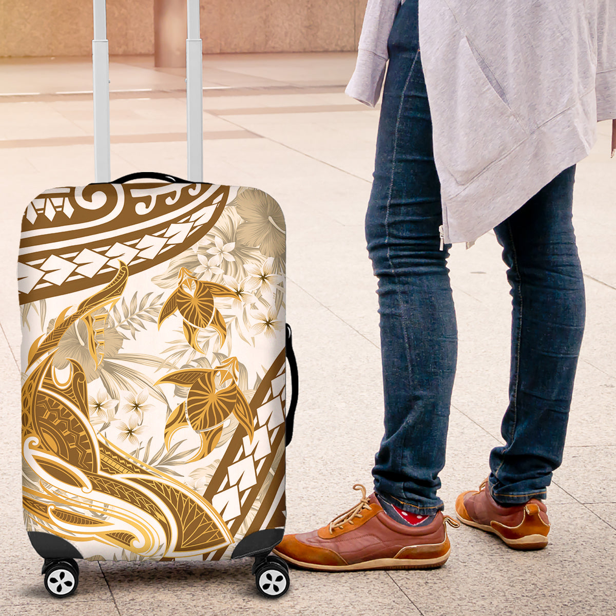 Gold Polynesia Luggage Cover Polynesian Turtle Shark Tattoo Tropical Vintage LT14 Gold - Polynesian Pride