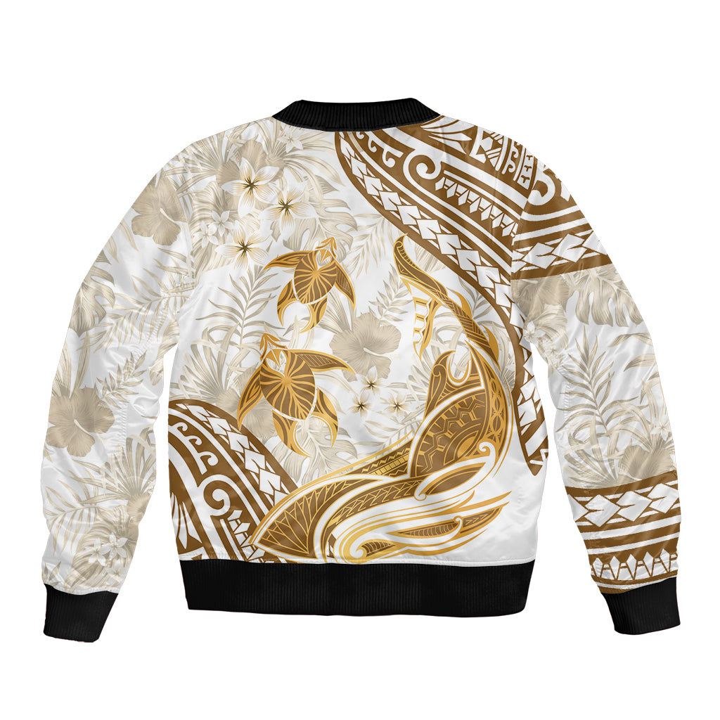 Gold Polynesia Sleeve Zip Bomber Jacket Polynesian Turtle Shark Tattoo Tropical Vintage LT14 - Polynesian Pride
