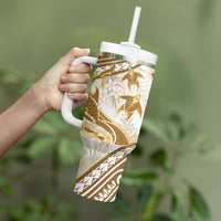 Gold Polynesia Tumbler With Handle Polynesian Turtle Shark Tattoo Tropical Vintage