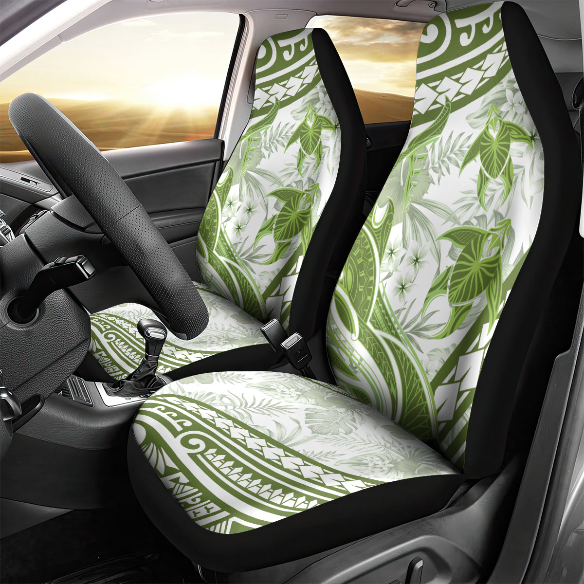 Lime Green Polynesia Car Seat Cover Polynesian Turtle Shark Tattoo Tropical Vintage