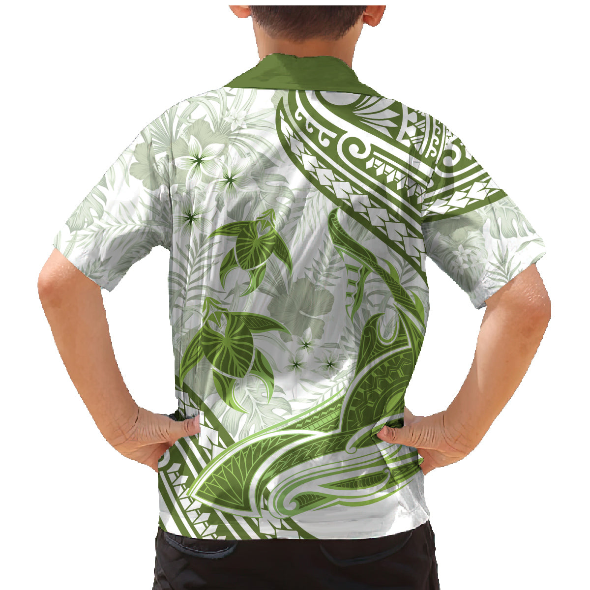 Lime Green Polynesia Family Matching Mermaid Dress and Hawaiian Shirt Polynesian Turtle Shark Tattoo Tropical Vintage LT14 - Polynesian Pride