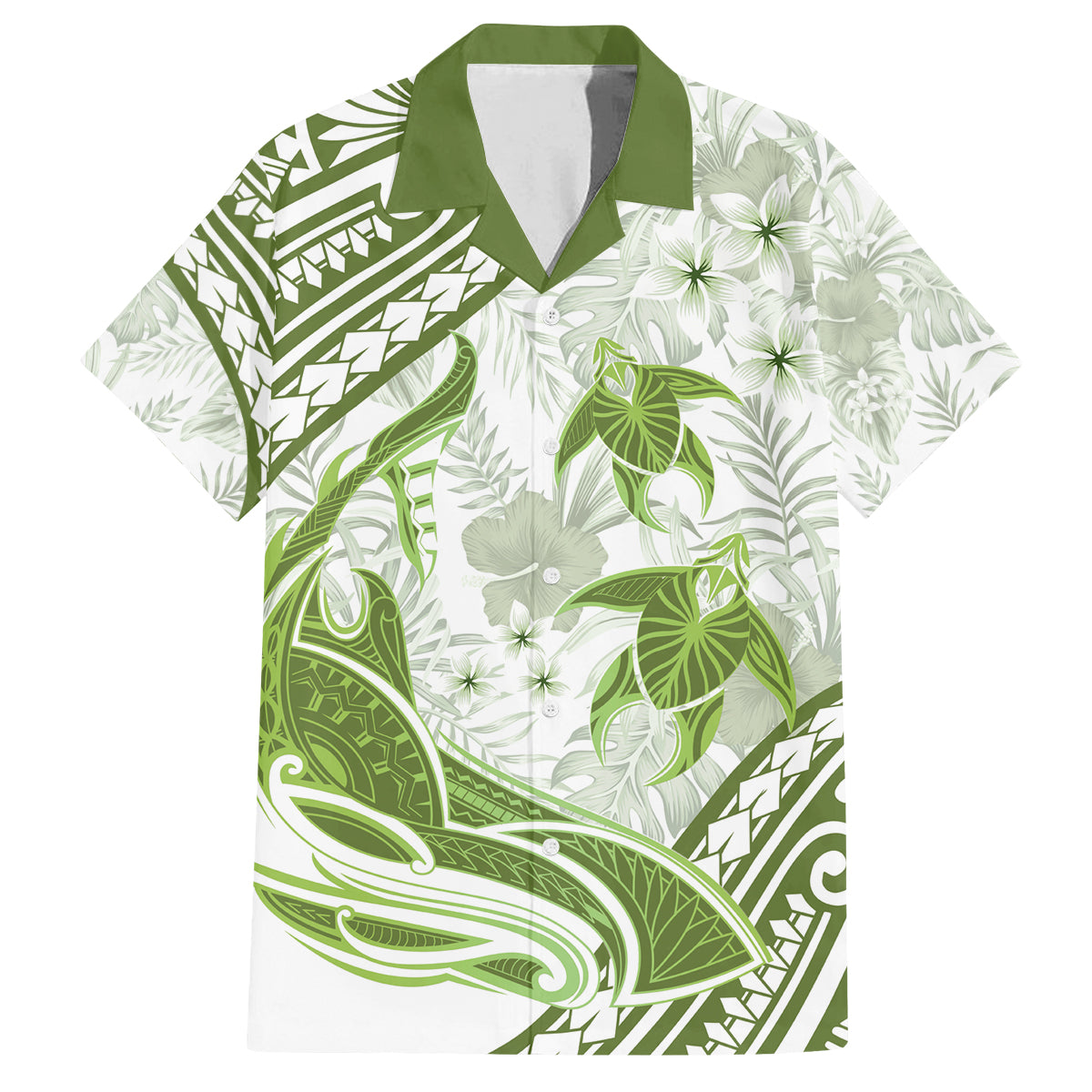 Lime Green Polynesia Family Matching Puletasi and Hawaiian Shirt Polynesian Turtle Shark Tattoo Tropical Vintage LT14 Dad's Shirt - Short Sleeve Lime Green - Polynesian Pride