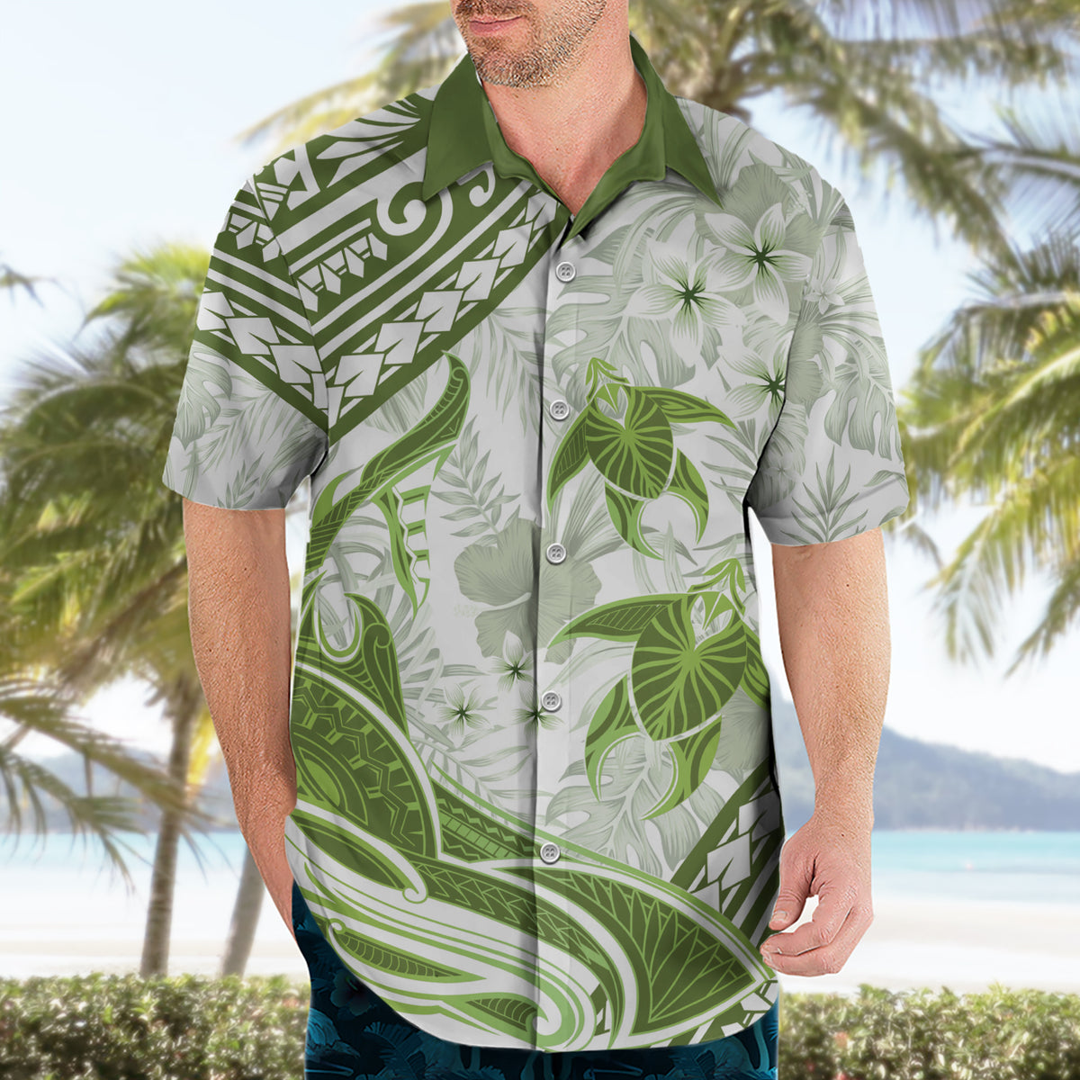 Lime Green Polynesia Hawaiian Shirt Polynesian Turtle Shark Tattoo Tropical Vintage LT14 - Polynesian Pride