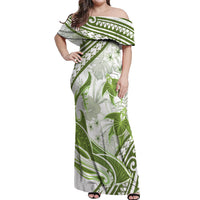 Lime Green Polynesia Off Shoulder Maxi Dress Polynesian Turtle Shark Tattoo Tropical Vintage LT14 Women Lime Green - Polynesian Pride