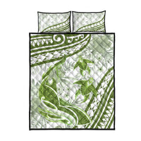Lime Green Polynesia Quilt Bed Set Polynesian Turtle Shark Tattoo Tropical Vintage