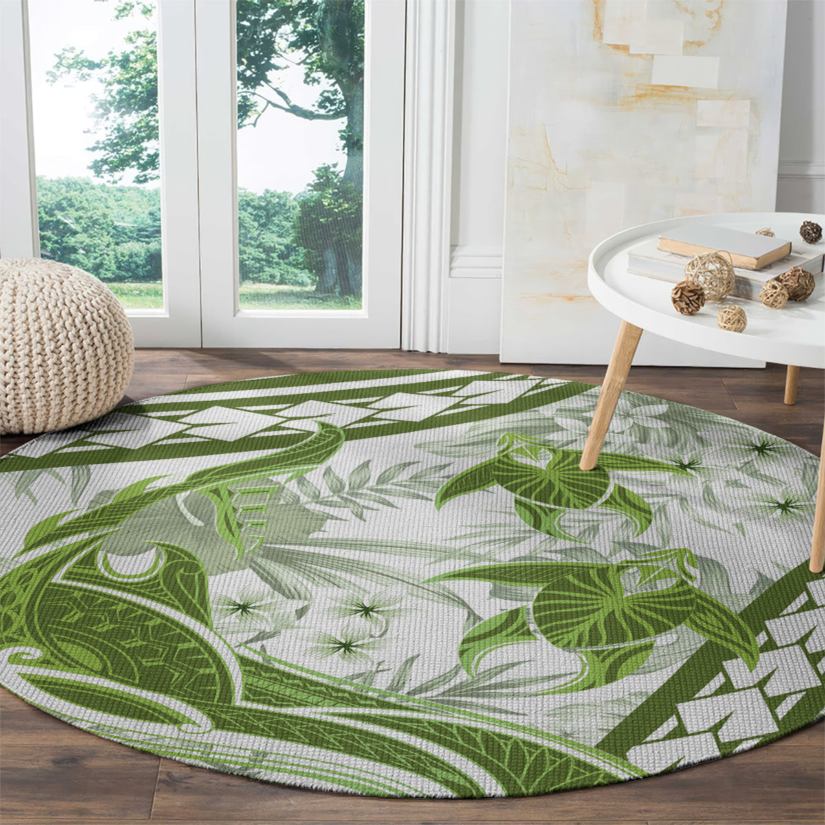 Lime Green Polynesia Round Carpet Polynesian Turtle Shark Tattoo Tropical Vintage LT14 - Polynesian Pride