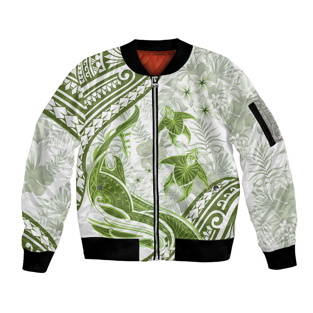 Lime Green Polynesia Sleeve Zip Bomber Jacket Polynesian Turtle Shark Tattoo Tropical Vintage LT14 Unisex Lime Green - Polynesian Pride