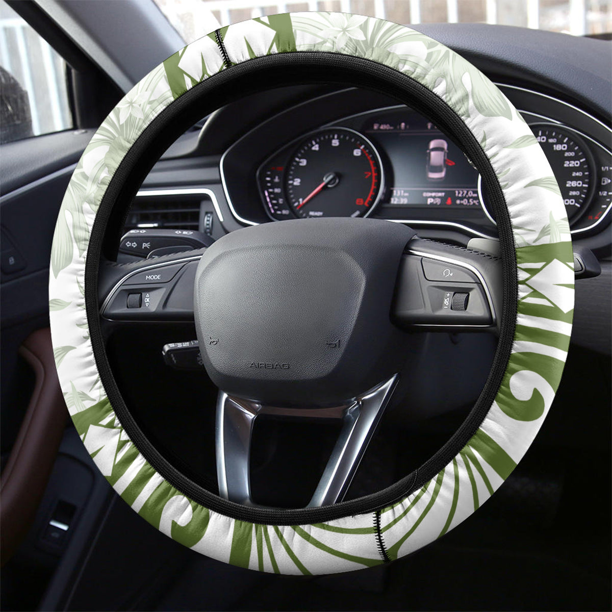 Lime Green Polynesia Steering Wheel Cover Polynesian Turtle Shark Tattoo Tropical Vintage