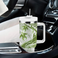 Lime Green Polynesia Tumbler With Handle Polynesian Turtle Shark Tattoo Tropical Vintage