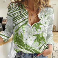 Lime Green Polynesia Women Casual Shirt Polynesian Turtle Shark Tattoo Tropical Vintage LT14 Female Lime Green - Polynesian Pride