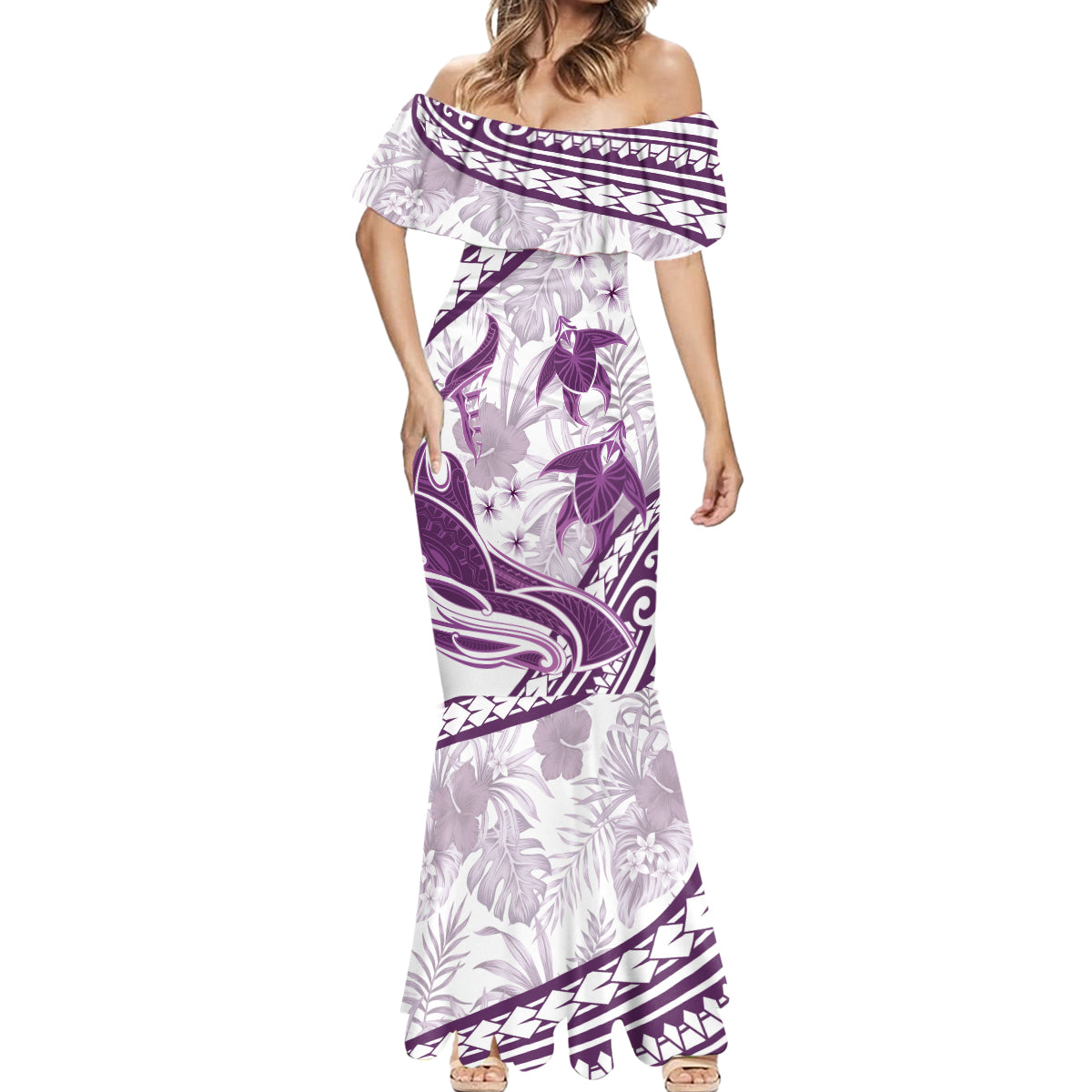 Purple Polynesia Mermaid Dress Polynesian Turtle Shark Tattoo Tropical Vintage LT14 - Polynesian Pride