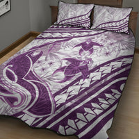 Purple Polynesia Quilt Bed Set Polynesian Turtle Shark Tattoo Tropical Vintage