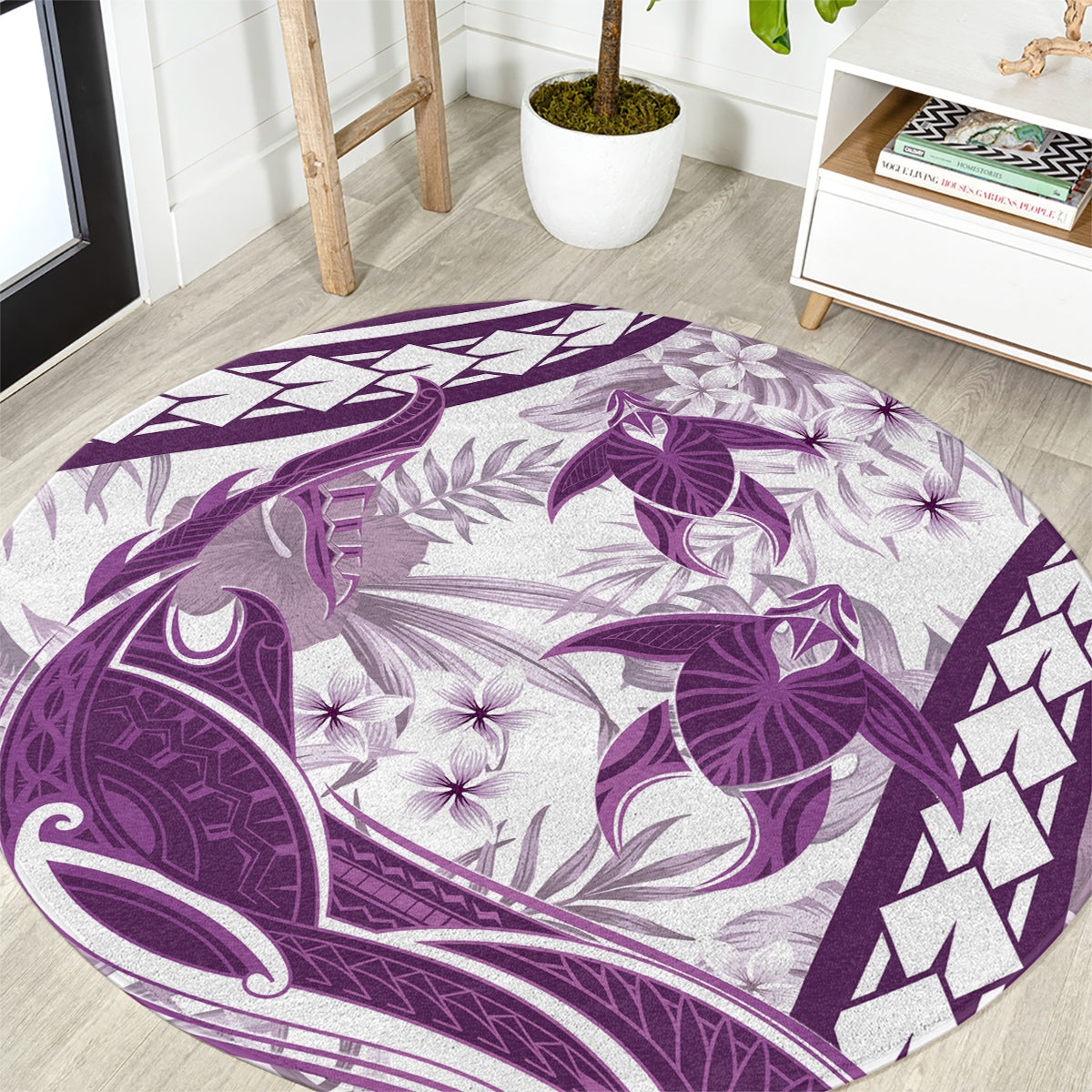 Purple Polynesia Round Carpet Polynesian Turtle Shark Tattoo Tropical Vintage LT14 Purple - Polynesian Pride