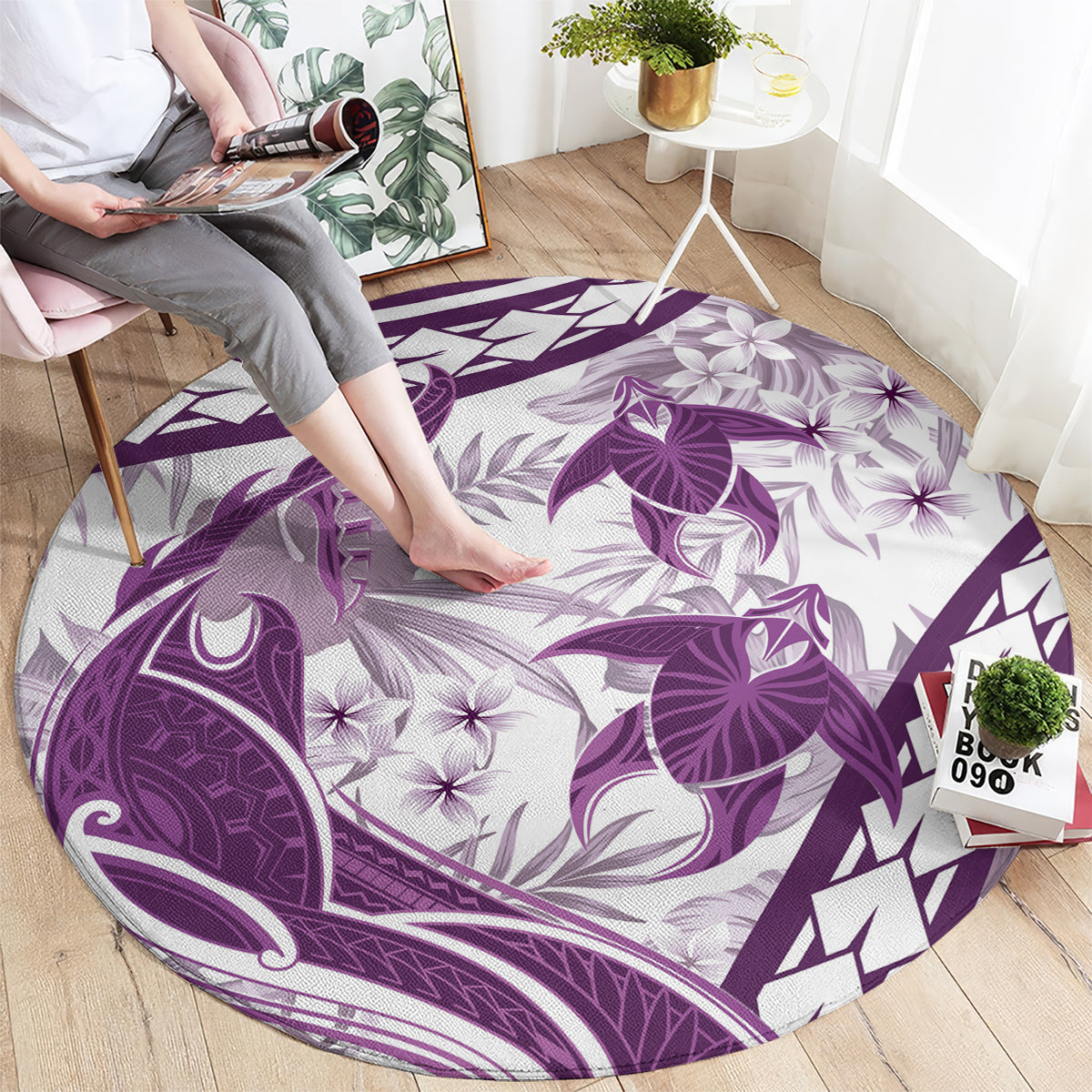 Purple Polynesia Round Carpet Polynesian Turtle Shark Tattoo Tropical Vintage LT14 - Polynesian Pride