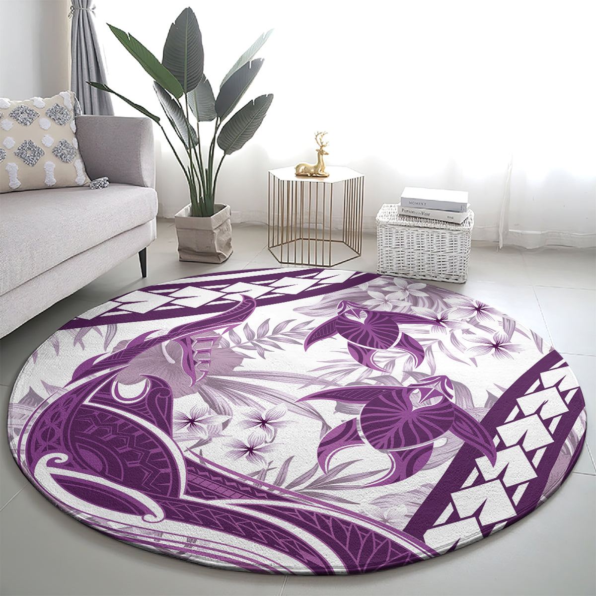 Purple Polynesia Round Carpet Polynesian Turtle Shark Tattoo Tropical Vintage LT14 - Polynesian Pride