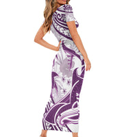 Purple Polynesia Short Sleeve Bodycon Dress Polynesian Turtle Shark Tattoo Tropical Vintage LT14 - Polynesian Pride