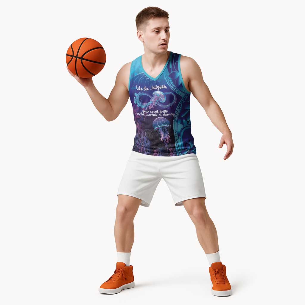Polynesia Jellyfish Memorial Personalised Basketball Jersey Infinity Jellies Polynesian Pattern
