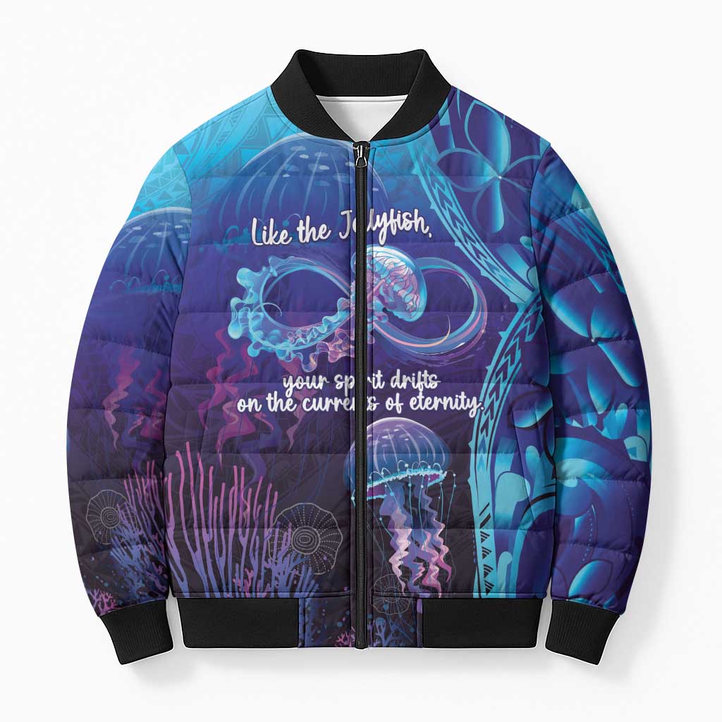 Polynesia Jellyfish Memorial Personalised Bomber Puffer Jacket Infinity Jellies Polynesian Pattern