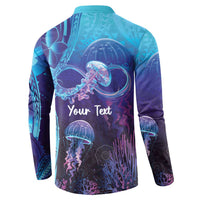 Polynesia Jellyfish Memorial Personalised Button Sweatshirt Infinity Jellies Polynesian Pattern