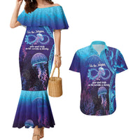 Polynesia Jellyfish Memorial Personalised Couples Matching Mermaid Dress and Hawaiian Shirt Infinity Jellies Polynesian Pattern LT14 Purple - Polynesian Pride