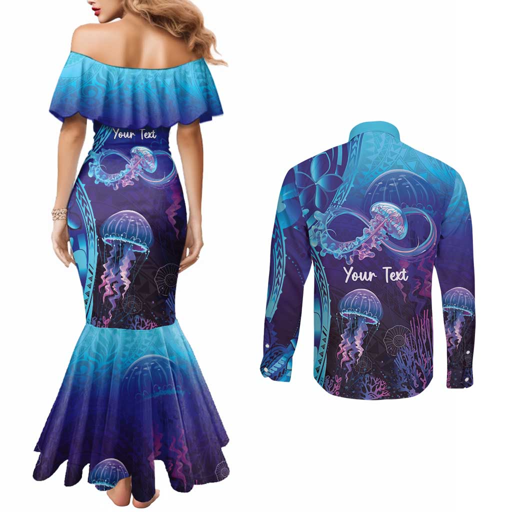 Polynesia Jellyfish Memorial Personalised Couples Matching Mermaid Dress and Long Sleeve Button Shirt Infinity Jellies Polynesian Pattern