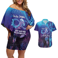 Polynesia Jellyfish Memorial Personalised Couples Matching Off Shoulder Short Dress and Hawaiian Shirt Infinity Jellies Polynesian Pattern