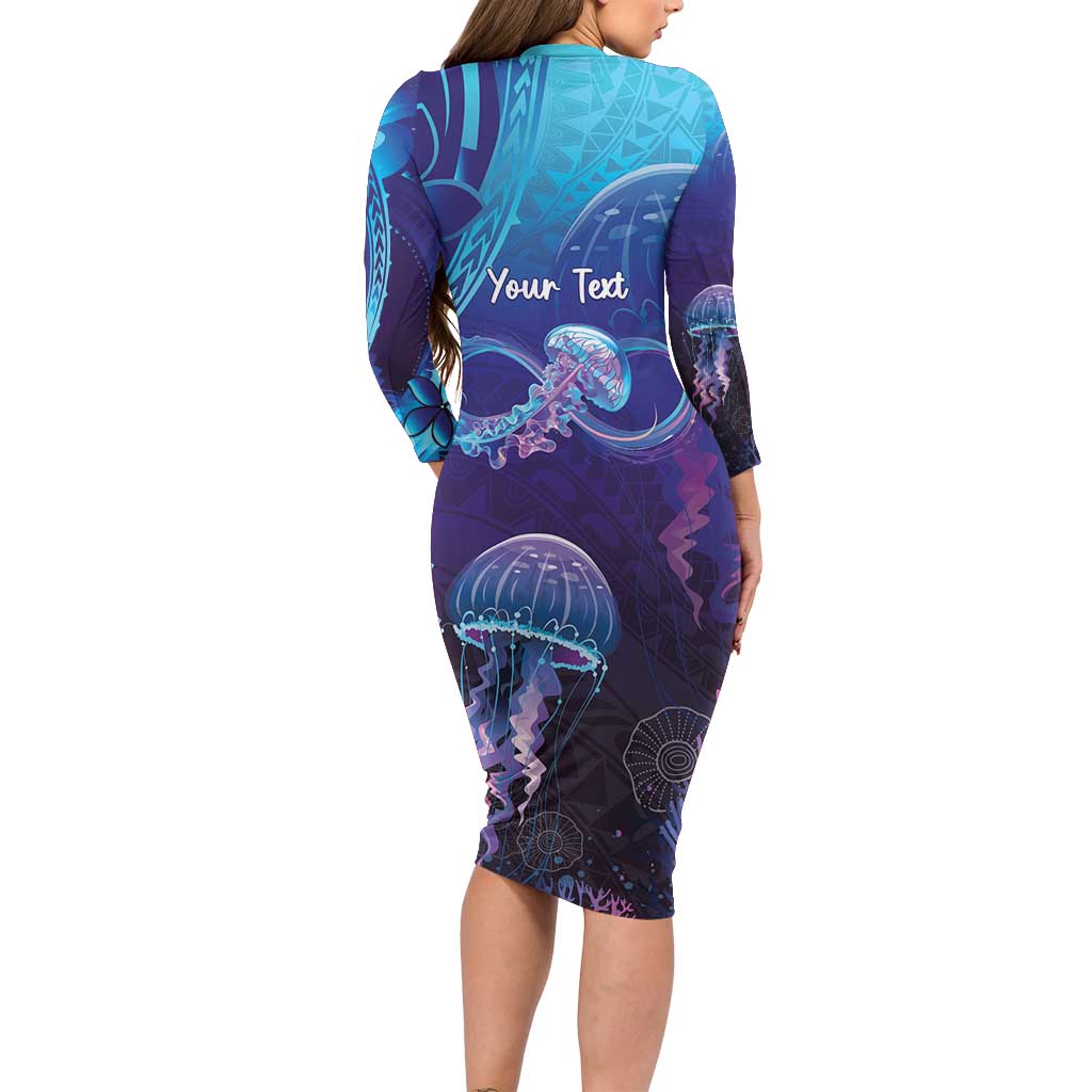 Polynesia Jellyfish Memorial Personalised Family Matching Long Sleeve Bodycon Dress and Hawaiian Shirt Infinity Jellies Polynesian Pattern