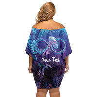 Polynesia Jellyfish Memorial Personalised Family Matching Off Shoulder Short Dress and Hawaiian Shirt Infinity Jellies Polynesian Pattern