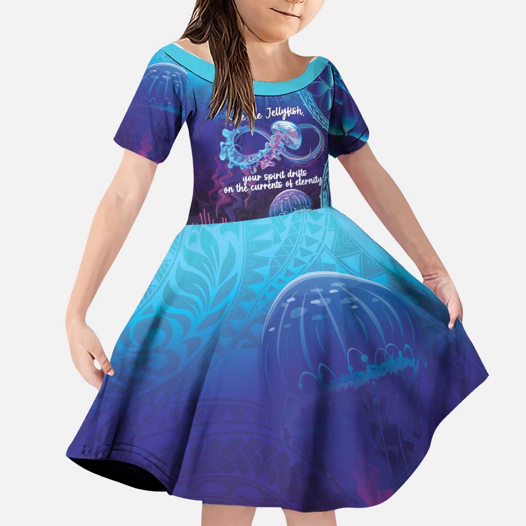 Polynesia Jellyfish Memorial Personalised Family Matching Puletasi and Hawaiian Shirt Infinity Jellies Polynesian Pattern LT14 Daughter's Dress Purple - Polynesian Pride