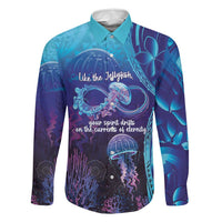 Polynesia Jellyfish Memorial Personalised Family Matching Puletasi and Hawaiian Shirt Infinity Jellies Polynesian Pattern LT14 Dad's Shirt - Long Sleeve Purple - Polynesian Pride