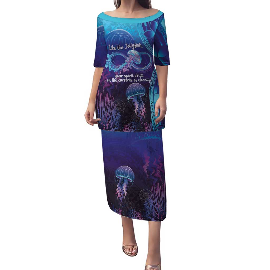 Polynesia Jellyfish Memorial Personalised Family Matching Puletasi and Hawaiian Shirt Infinity Jellies Polynesian Pattern LT14 Mom's Dress Purple - Polynesian Pride