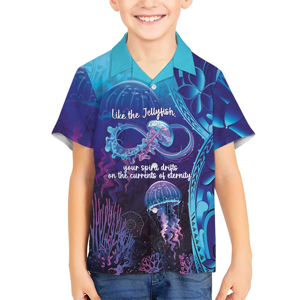 Polynesia Jellyfish Memorial Personalised Family Matching Puletasi and Hawaiian Shirt Infinity Jellies Polynesian Pattern LT14 Son's Shirt Purple - Polynesian Pride