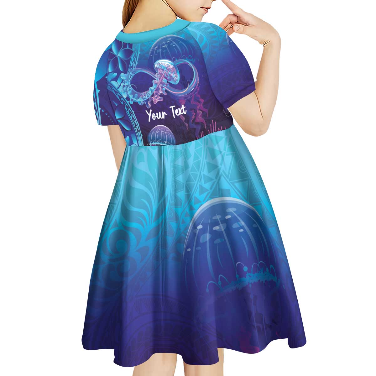 Polynesia Jellyfish Memorial Personalised Kid Short Sleeve Dress Infinity Jellies Polynesian Pattern