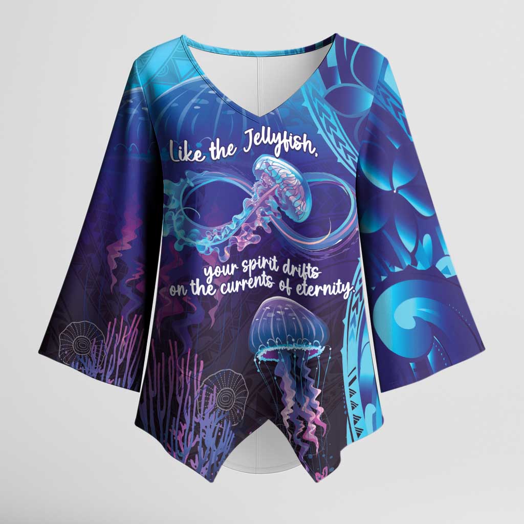 Polynesia Jellyfish Memorial Personalised Kimono Sleeve Blouse Infinity Jellies Polynesian Pattern